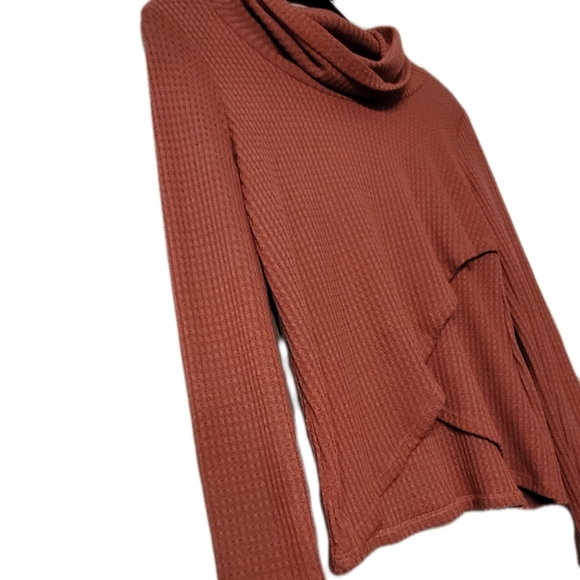 Paper Crane Waffle Knit Cowl Neck Sweater Size Small Rust Color - Picture 2 of 6